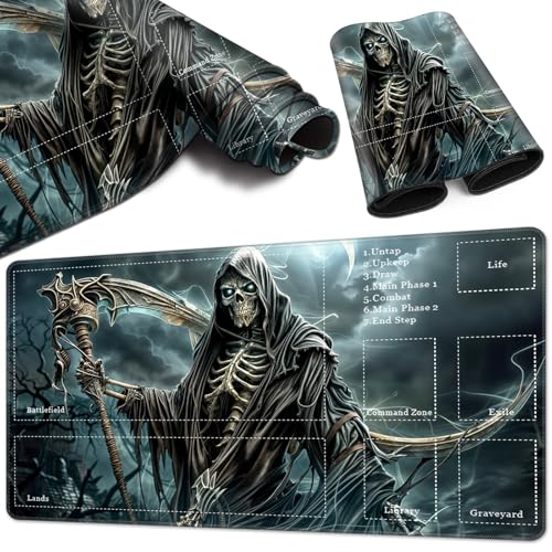Magic Card Game Playmat 61 x 35,6 cm, genähte Kanten, TCG-Spielmatte mit Zonen, rutschfeste Gummi-Rückseite, Sammelkartenspiel, Brettspiel-Matte, dunkles Skelett Magic Card Game Playmat 61 x 35,6 cm, genähte Kanten, TCG-Spielmatte mit Zonen, rutschfeste Gummi-Rückseite, Sammelkartenspiel, Brettspiel-Matte, dunkles Skelett von BVCLKJPOI