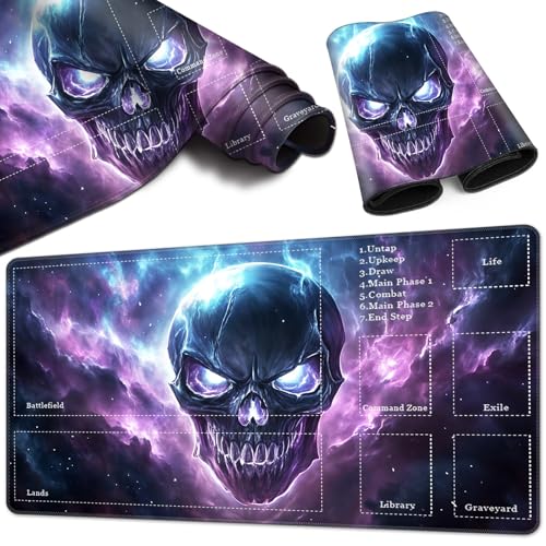 Magic Card Game Playmat 61 x 35,6 cm, genähte Kanten, TCG-Spielmatte mit Zonen, rutschfeste Gummi-Rückseite, Sammelkartenspiel, Brettspiel-Matte, lila Schädel Magic Card Game Playmat 61 x 35,6 cm, genähte Kanten, TCG-Spielmatte mit Zonen, rutschfeste Gummi-Rückseite, Sammelkartenspiel, Brettspiel-Matte, lila Schädel von BVCLKJPOI