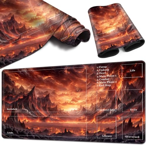 Magic Card Game Playmat 61 x 35,6 cm, genähte Kanten, TCG-Spielmatte mit Zonen, rutschfeste Gummi-Rückseite, Sammelkartenspiel, Brettspiel-Matte, roter Himmel von BVCLKJPOI