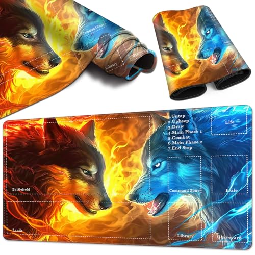 Magic Card Game Playmat 61 x 35,6 cm, genähte Kanten, TCG-Spielmatte mit Zonen, rutschfeste Gummi-Rückseite, Sammelkartenspiel, Brettspiel-Matte, roter und blauer Wolf Magic Card Game Playmat 61 x 35,6 cm, genähte Kanten, TCG-Spielmatte mit Zonen, rutschfeste Gummi-Rückseite, Sammelkartenspiel, Brettspiel-Matte, roter und blauer Wolf von BVCLKJPOI