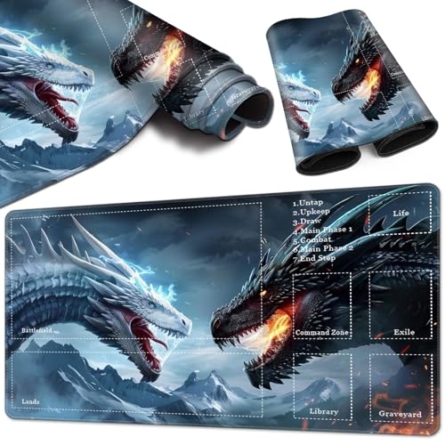 Magic Card Game Playmat 61 x 35,6 cm, genähte Kanten, TCG-Spielmatte mit Zonen, rutschfeste Gummi-Rückseite, Sammelkartenspiel, Brettspiel-Matte, schwarz-weißer Drache Magic Card Game Playmat 61 x 35,6 cm, genähte Kanten, TCG-Spielmatte mit Zonen, rutschfeste Gummi-Rückseite, Sammelkartenspiel, Brettspiel-Matte, schwarz-weißer Drache von BVCLKJPOI