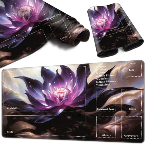 Magic Card Game Playmat 61 x 35,6 cm, genähte Kanten, TCG-Spielmatte mit Zonen, rutschfeste Gummi-Rückseite, Sammelkartenspiel, Brettspielmatte, Lotus Magic Card Game Playmat 61 x 35,6 cm, genähte Kanten, TCG-Spielmatte mit Zonen, rutschfeste Gummi-Rückseite, Sammelkartenspiel, Brettspielmatte, Lotus von BVCLKJPOI