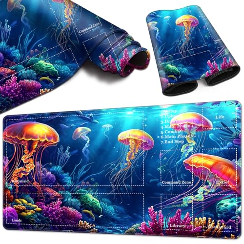 Magic Card Game Playmat 61 x 35,6 cm, genähte Kanten, TCG Spielmatte mit Zonen, rutschfeste Gummi-Rückseite, Sammelkartenspiel, Brettspielmatte, Quallen Magic Card Game Playmat 61 x 35,6 cm, genähte Kanten, TCG Spielmatte mit Zonen, rutschfeste Gummi-Rückseite, Sammelkartenspiel, Brettspielmatte, Quallen von BVCLKJPOI
