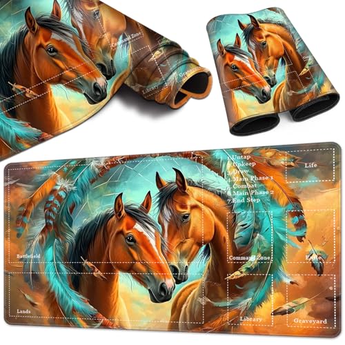 Magic Card Game Playmat 61 x 35,6 cm, genähte Kanten, TCG Spielmatte mit Zonen, rutschfeste Gummi-Rückseite, Sammelkartenspiel, Brettspielmatte, Traumnetzpferd Magic Card Game Playmat 61 x 35,6 cm, genähte Kanten, TCG Spielmatte mit Zonen, rutschfeste Gummi-Rückseite, Sammelkartenspiel, Brettspielmatte, Traumnetzpferd von BVCLKJPOI
