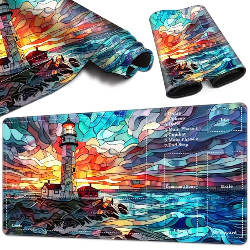 Magic Card Game Playmat 61 x 35,6 cm, genähter Rand, TCG-Spielmatte mit Zonen, rutschfeste Gummi-Rückseite, Sammelkartenspiel, Brettspiel-Matte, Beobachtungsturm von BVCLKJPOI