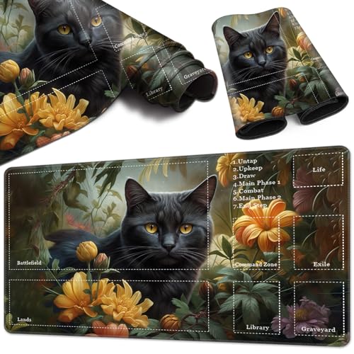 Magic Card Game Playmat 61 x 35,6 cm, genähter Rand, TCG-Spielmatte mit Zonen, rutschfeste Gummi-Rückseite, Sammelkartenspiel, Brettspiel-Matte, Blumenkatze Magic Card Game Playmat 61 x 35,6 cm, genähter Rand, TCG-Spielmatte mit Zonen, rutschfeste Gummi-Rückseite, Sammelkartenspiel, Brettspiel-Matte, Blumenkatze von BVCLKJPOI