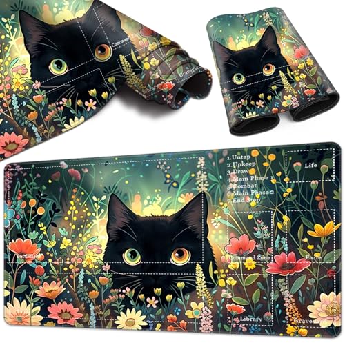 Magic Card Game Playmat 61 x 35,6 cm, genähter Rand, TCG-Spielmatte mit Zonen, rutschfeste Gummi-Rückseite, Sammelkartenspiel, Brettspiel-Matte, Blumenkatze Magic Card Game Playmat 61 x 35,6 cm, genähter Rand, TCG-Spielmatte mit Zonen, rutschfeste Gummi-Rückseite, Sammelkartenspiel, Brettspiel-Matte, Blumenkatze von BVCLKJPOI