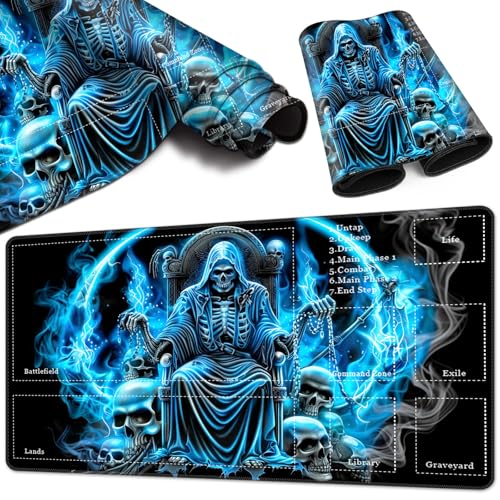 Magic Card Game Playmat 61 x 35,6 cm, genähter Rand, TCG-Spielmatte mit Zonen, rutschfeste Gummi-Rückseite, Sammelkartenspiel, Brettspiel-Matte, Flammen-Skelett Magic Card Game Playmat 61 x 35,6 cm, genähter Rand, TCG-Spielmatte mit Zonen, rutschfeste Gummi-Rückseite, Sammelkartenspiel, Brettspiel-Matte, Flammen-Skelett von BVCLKJPOI