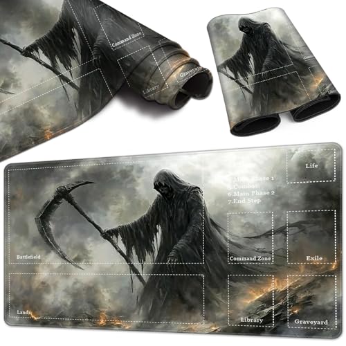 Magic Card Game Playmat 61 x 35,6 cm, genähter Rand, TCG-Spielmatte mit Zonen, rutschfeste Gummi-Rückseite, Sammelkartenspiel, Brettspiel-Matte, Sensenskelett Magic Card Game Playmat 61 x 35,6 cm, genähter Rand, TCG-Spielmatte mit Zonen, rutschfeste Gummi-Rückseite, Sammelkartenspiel, Brettspiel-Matte, Sensenskelett von BVCLKJPOI