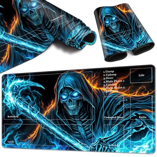 Magic Card Game Playmat 61 x 35,6 cm, genähter Rand, TCG-Spielmatte mit Zonen, rutschfeste Gummi-Rückseite, Sammelkartenspiel, Brettspiel-Matte, Sensenskelett Magic Card Game Playmat 61 x 35,6 cm, genähter Rand, TCG-Spielmatte mit Zonen, rutschfeste Gummi-Rückseite, Sammelkartenspiel, Brettspiel-Matte, Sensenskelett von BVCLKJPOI