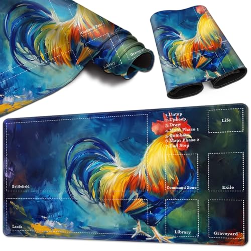 Magic Card Game Playmat 61 x 35,6 cm, genähter Rand, TCG-Spielmatte mit Zonen, rutschfeste Gummi-Rückseite, Sammelkartenspiel, Brettspiel-Matte, großer Hahn Magic Card Game Playmat 61 x 35,6 cm, genähter Rand, TCG-Spielmatte mit Zonen, rutschfeste Gummi-Rückseite, Sammelkartenspiel, Brettspiel-Matte, großer Hahn von BVCLKJPOI