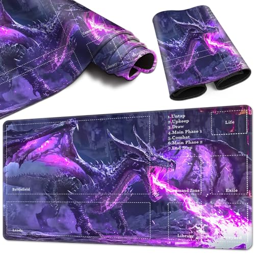 Magic Card Game Playmat 61 x 35,6 cm, genähter Rand, TCG-Spielmatte mit Zonen, rutschfeste Gummi-Rückseite, Sammelkartenspiel, Brettspiel-Matte, lila Drache Magic Card Game Playmat 61 x 35,6 cm, genähter Rand, TCG-Spielmatte mit Zonen, rutschfeste Gummi-Rückseite, Sammelkartenspiel, Brettspiel-Matte, lila Drache von BVCLKJPOI