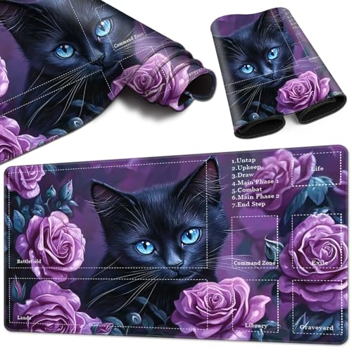 Magic Card Game Playmat 61 x 35,6 cm, genähter Rand, TCG-Spielmatte mit Zonen, rutschfeste Gummi-Rückseite, Sammelkartenspiel, Brettspiel-Matte, lila Rosenkatze Magic Card Game Playmat 61 x 35,6 cm, genähter Rand, TCG-Spielmatte mit Zonen, rutschfeste Gummi-Rückseite, Sammelkartenspiel, Brettspiel-Matte, lila Rosenkatze von BVCLKJPOI