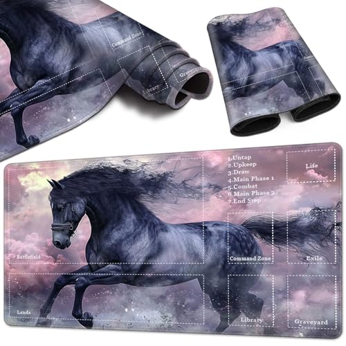 Magic Card Game Playmat 61 x 35,6 cm, genähter Rand, TCG-Spielmatte mit Zonen, rutschfeste Gummi-Rückseite, Sammelkartenspiel, Brettspielmatte, Laufpferd Magic Card Game Playmat 61 x 35,6 cm, genähter Rand, TCG-Spielmatte mit Zonen, rutschfeste Gummi-Rückseite, Sammelkartenspiel, Brettspielmatte, Laufpferd von BVCLKJPOI