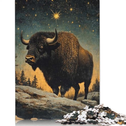 1000 Teile „Bison unter Sternenhimmel“ für Erwachsene, schwieriges Puzzle aus Papier für Erwachsene, 1000 Teile (38 x 26 cm) von BVGVFHT