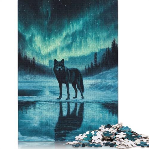 1000 Teile „Wolf unter Aurora Borealis“ für Erwachsene, schwierige Puzzles für Erwachsene, Familienspaß, Puzzles, 1000 Teile (75 x 50 cm) von BVGVFHT