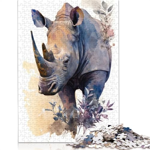 1000 Teile Nashorn-Aquarell für Erwachsene, schwieriges Puzzle aus Papier für Erwachsene, 1000 Teile (75 x 50 cm) von BVGVFHT