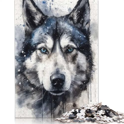 1000 Teile Siberian Husky Aquarell für Erwachsene. Schwierige Puzzles für Erwachsene. Familienspaß. Puzzles 1000 Teile (38 x 26 cm) von BVGVFHT