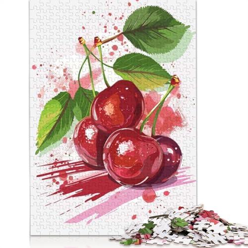 1000-teiliges Aquarell-Kirschen-Puzzle für Erwachsene Teenager, Papierpuzzles, nachhaltiges Puzzle für Erwachsene | Spiele 1000 Stück (75 x 50 cm) von BVGVFHT