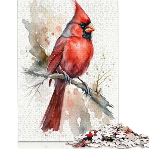 1000-teiliges Aquarell-Puzzle mit Kardinalvogel für Erwachsene, Puzzle, Puzzle für Erwachsene, Heimdekoration, Puzzle-Spielzeug, 1000 Stück (75 x 50 cm) von BVGVFHT