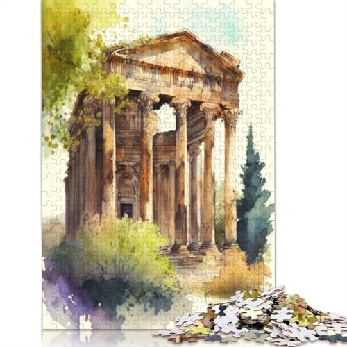 1000-teiliges Bacchus-Tempel-Aquarell-Puzzle für Erwachsene und Teenager, 1000 Teile (38 x 26 cm) von BVGVFHT