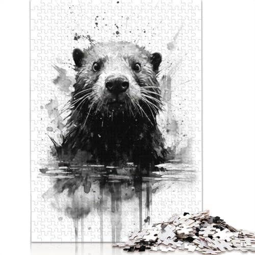 1000-teiliges Biber-Schönheits-Aquarell-Puzzle für Erwachsene, Papierpuzzle für Erwachsene, Lernspiel, Herausforderungsspielzeug, 1000 Stück (38 x 26 cm) von BVGVFHT