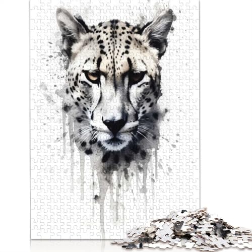 1000-teiliges Cheetah Beauty Black Ink-Puzzle für Erwachsene Teenager, Papierpuzzles, nachhaltiges Puzzle für Erwachsene | Spiele 1000 Teile (38 x 26 cm) von BVGVFHT