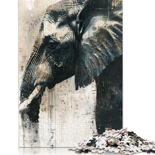1000-teiliges Elefanten-Grace-Gemälde-Puzzle für Erwachsene, Papierpuzzle für Erwachsene, Lernspiel, Herausforderungsspielzeug, 1000 Stück (38 x 26 cm) von BVGVFHT