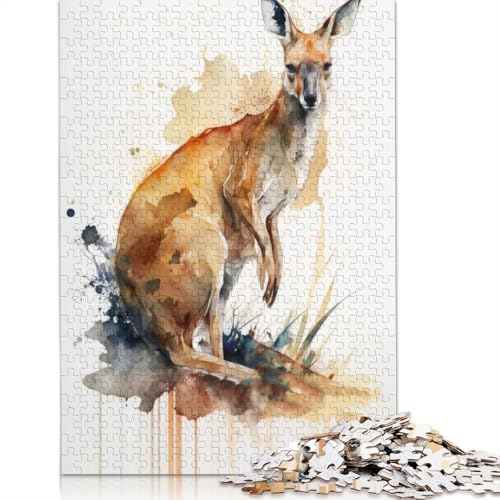 1000-teiliges Känguru in Aquarell-Puzzle für Erwachsene, Papierpuzzle für Erwachsene, für Familienspaß und Spieleabend, 1000 Teile (75 x 50 cm) von BVGVFHT