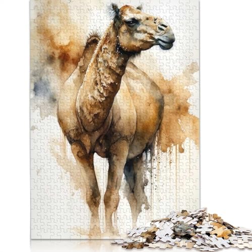 1000-teiliges Kamel-Aquarell-Puzzle für Erwachsene, Puzzle, Erwachsenen-Puzzle, Heimdekoration, Puzzle-Spielzeug, 1000 Stück (38 x 26 cm) von BVGVFHT