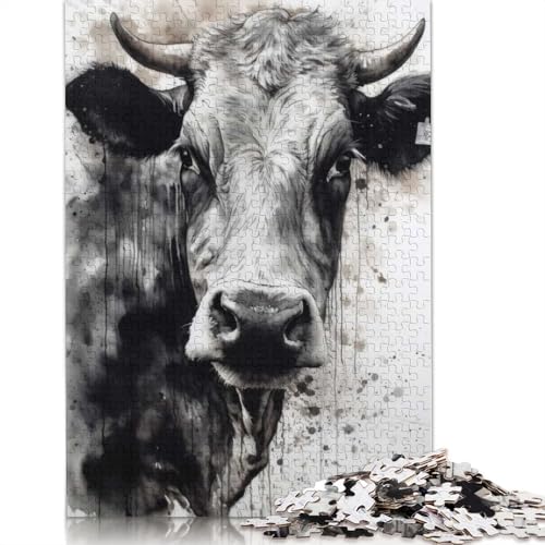 1000-teiliges Kuh-Puzzle mit schwarzer Tinte und Aquarellmotiv für Erwachsene und Teenager. Puzzle für Familienspaß und Spieleabende. 1000 Teile (38 x 26 cm) von BVGVFHT