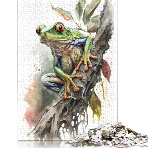 1000-teiliges Laubfrosch-Aquarell-Puzzle für Erwachsene und Teenager, Papierpuzzle, 1000 Teile (75 x 50 cm) von BVGVFHT