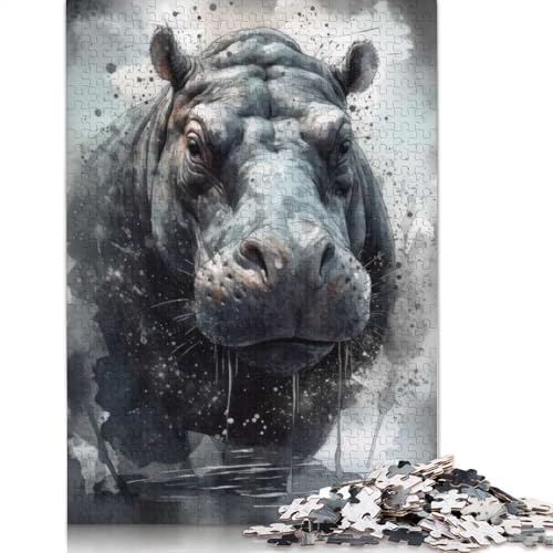 1000-teiliges Nilpferd-Puzzle mit Wilder Schönheit für Erwachsene, Puzzles für Erwachsene, Puzzles, einzigartige Heimdekoration und Geschenke, 1000 Stück (75 x 50 cm) von BVGVFHT
