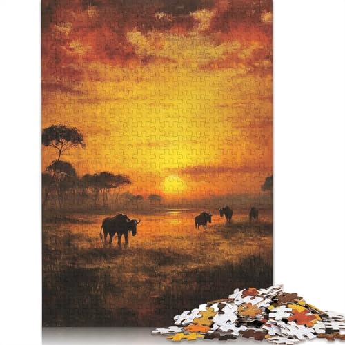 1000-teiliges Papierpuzzle „Afrikanischer Sonnenuntergang mit Gnus“, Papierpuzzle für Erwachsene und Jugendliche ab 12 Jahren, 1000 Teile (38 x 26 cm) von BVGVFHT