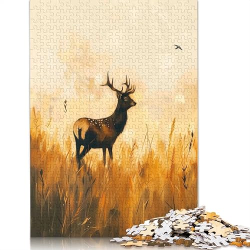 1000-teiliges Puzzle „Hirsch auf goldenem Feld“ für Erwachsene, Papierpuzzle, Lernspiel für Erwachsene Teenager, 1000 Teile (75 x 50 cm) von BVGVFHT