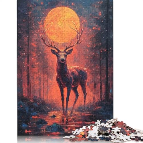 1000-teiliges Puzzle „Hirsch unter Blutmond“ für Erwachsene, Papierpuzzle für Erwachsene, Lernspiel, Herausforderungsspielzeug, 1000 Stück (38 x 26 cm) von BVGVFHT