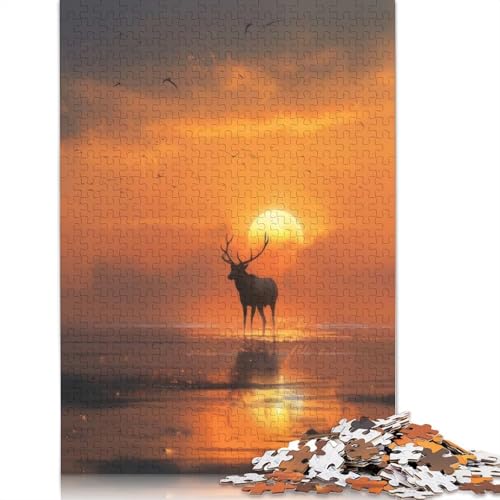 1000-teiliges Puzzle „Hirschsilhouette bei Sonnenuntergang“ für Erwachsene und Teenager, 1000 Teile (75 x 50 cm) von BVGVFHT