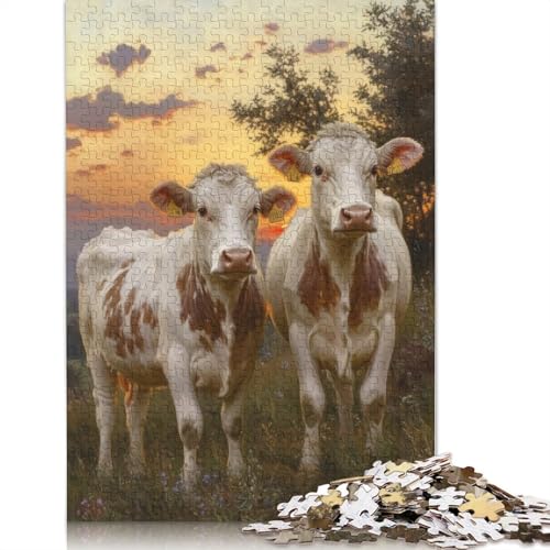 1000-teiliges Puzzle „Kühe bei Sonnenuntergang“ für Erwachsene, Puzzles, Lernspielzeug, 1000 Teile (38 x 26 cm) von BVGVFHT