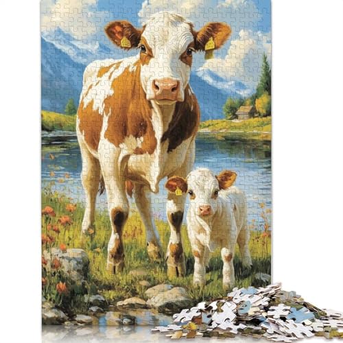 1000-teiliges Puzzle „Kuh und Kalb am Fluss“ für Erwachsene Teenager, Papierpuzzles für Familienspaß und Spieleabende, 1000 Teile (38 x 26 cm) von BVGVFHT