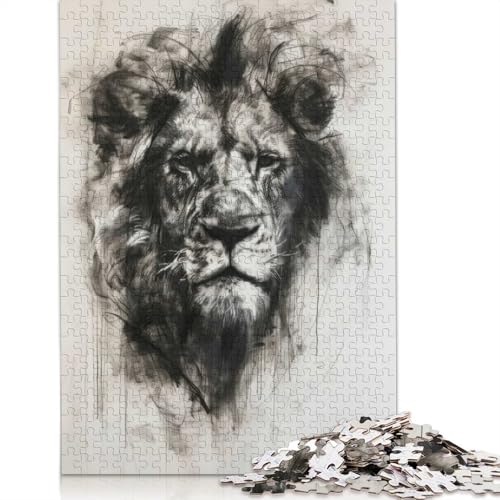 1000-teiliges Puzzle „Löwe in Kohleskizze“ für Erwachsene, Papierpuzzle, Puzzle für Erwachsene, 1000 Teile (75 x 50 cm) von BVGVFHT