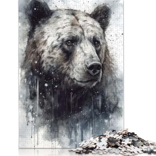 1000-teiliges Puzzle „Majestätischer Bär“ mit schwarzer Tinte für Erwachsene, Papierpuzzle für Erwachsene, für Familienspaß und Spieleabend, 1000 Teile (38 x 26 cm) von BVGVFHT