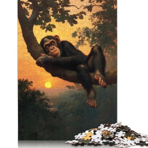 1000-teiliges Puzzle „Schimpansen-Sonnenuntergang, Schlummern“ für Erwachsene und Teenager, 1000 Teile (38 x 26 cm) von BVGVFHT