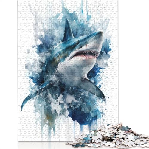 1000-teiliges Puzzle „Shark Frenzy in Watercolor“ für Erwachsene, Papierpuzzle, Lernspiel für Erwachsene Teenager, 1000 Teile (75 x 50 cm) von BVGVFHT