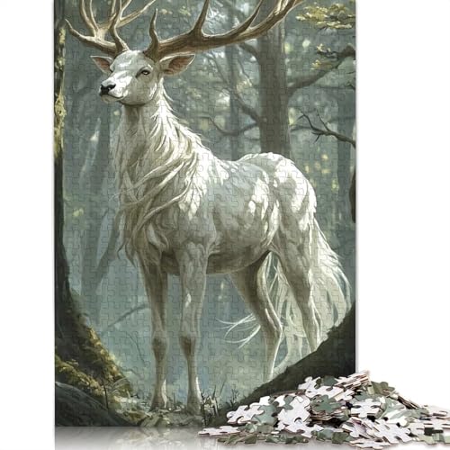 1000-teiliges Puzzle „Weißer Hirsch im Wald“ für Erwachsene und Teenager, 1000 Teile (75 x 50 cm) von BVGVFHT