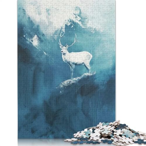 1000-teiliges Puzzle „Weißer Hirsch in Blauer Abstrakter Landschaft“ für Erwachsene Teenager, Papierpuzzle, nachhaltiges Puzzle für Erwachsene | Spiele 1000 Teile (75 x 50 cm) von BVGVFHT