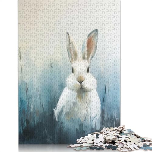 1000-teiliges Puzzle „Weißes Kaninchen auf blauem Feld“, Malpuzzle für Erwachsene, Papierpuzzle, Puzzle, Lernspiel, Herausforderungsspielzeug (75 x 50 cm) von BVGVFHT
