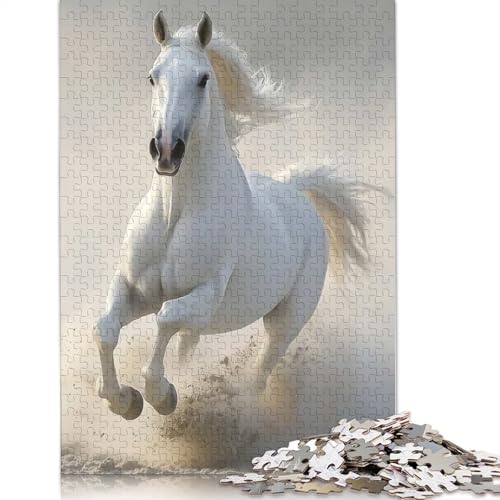 1000-teiliges Puzzle für Erwachsene mit weißem Pferd, das rennt, Papierpuzzle für Erwachsene, Lernspiel, Herausforderungsspielzeug, 1000 Stück (38 x 26 cm) von BVGVFHT