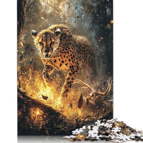 1000-teiliges Puzzle mit Gepard in Flammen für Erwachsene, Puzzles, Lernspielzeug, 1000 Stück (75 x 50 cm) von BVGVFHT