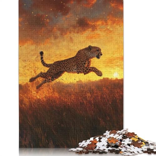 1000-teiliges Puzzle mit Gepardensprung bei Sonnenuntergang für Erwachsene, Puzzles für Erwachsene, Puzzles, einzigartige Heimdekoration und Geschenke, 1000 Teile (38 x 26 cm) von BVGVFHT