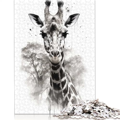 1000-teiliges Puzzle mit Giraffen-Schönheit und schwarzer Tinte für Erwachsene, Puzzles, Lernspielzeug, 1000 Stück (38 x 26 cm) von BVGVFHT